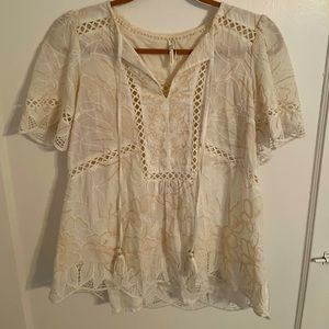 Anthropologie White Blouse/Lace Size Small